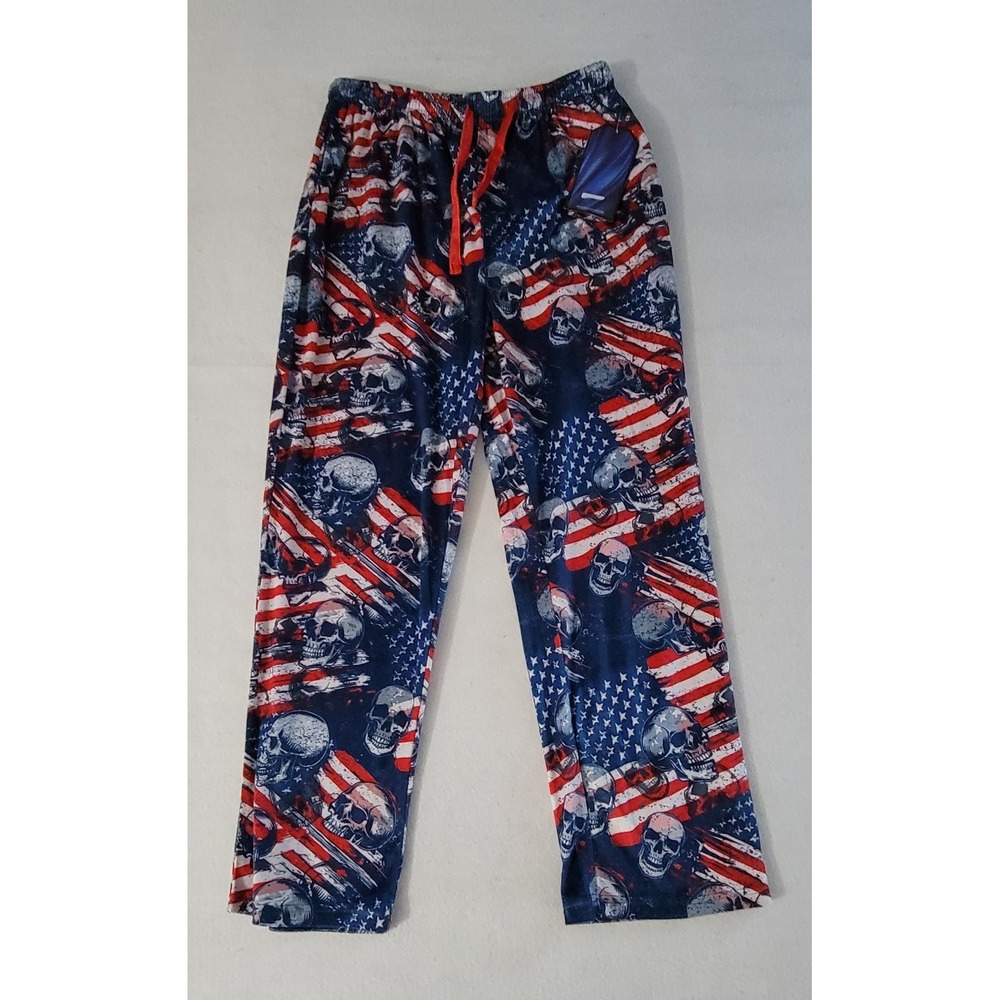 Bottoms Out Men's Large Size Straight Leg Pants American Flag Skull Pattern ...